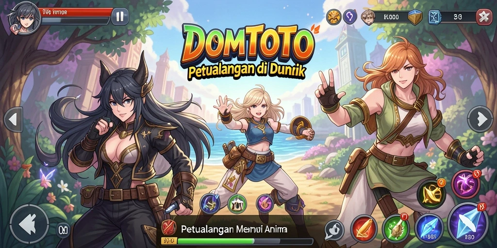 Tampilan screenshot utama <strong>DOMTOTO</strong> menunjukkan aksi seru di dunia Anime.