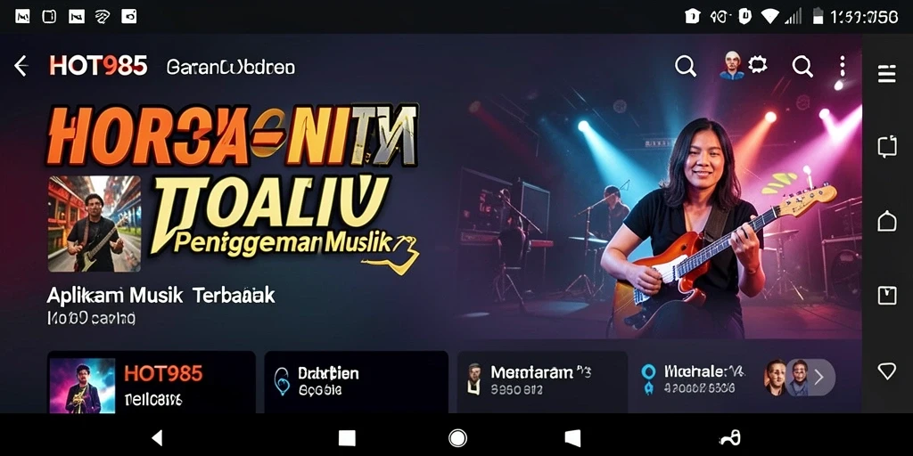 Tampilan gameplay aplikasi HOT985 yang menampilkan koleksi musik.