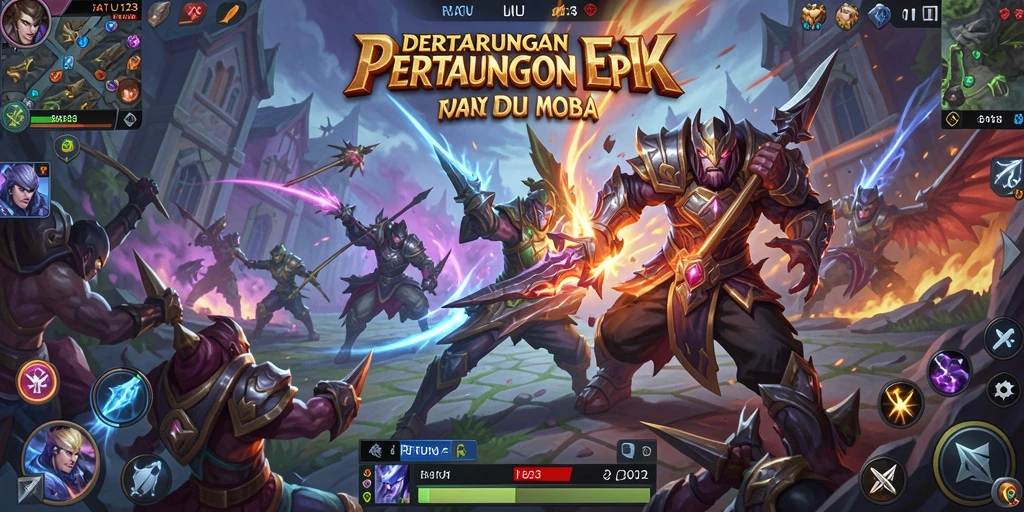 Screenshot gameplay RATU123 dengan aksi karakter di arena MOBA.